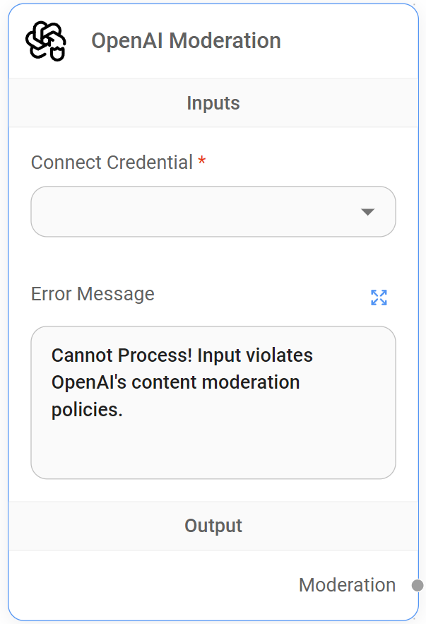 <p>OpenAI Moderation Node</p>